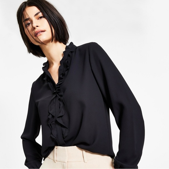 Bar III Tops - Long Sleeve Ruffled Blouse